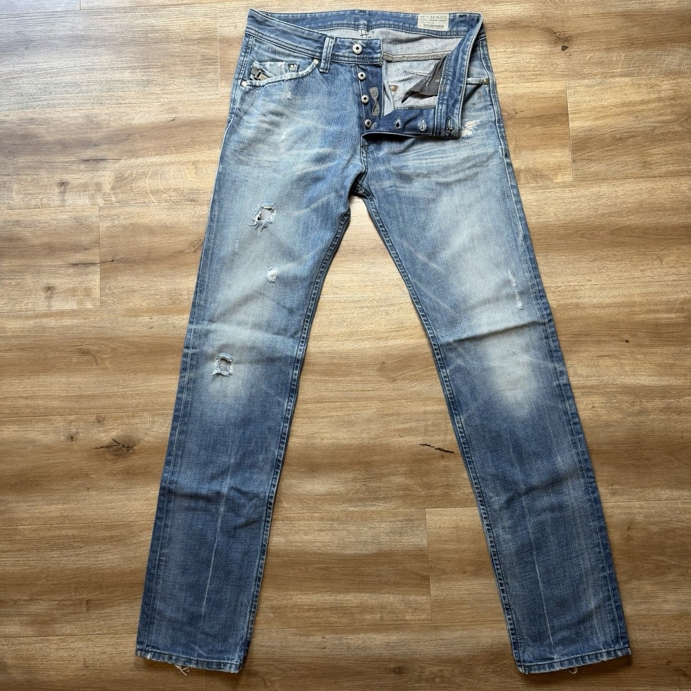 Diesel Darron Jeans Men 31x34 Blue Slim Tapered Distressed 3D Treated Fade 0813S